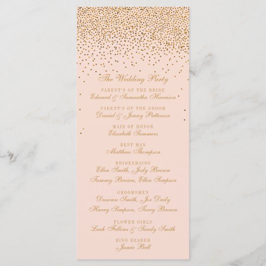 Blush Pink & Gold Confetti Wedding Programm (Rückseite)