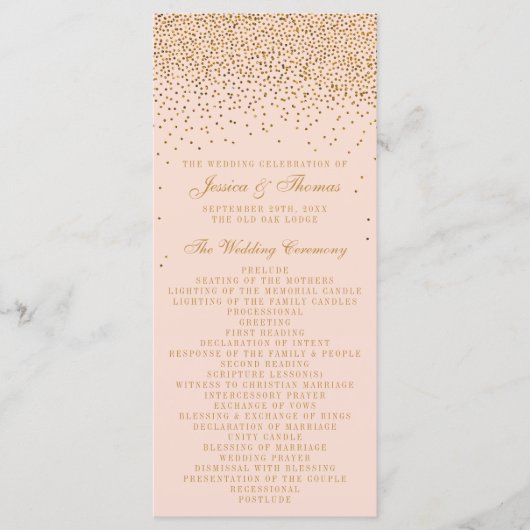 Blush Pink & Gold Confetti Wedding Programm (Vorderseite)