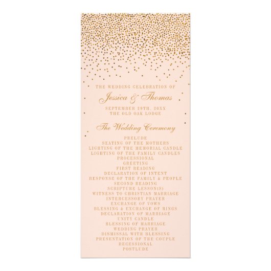 Blush Pink & Gold Confetti Wedding Programm (Vorne)