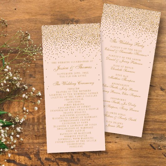 Blush Pink & Gold Confetti Wedding Programm