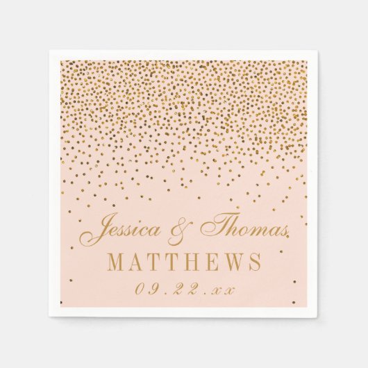 Blush Pink & Gold Confetti Wedding Serviette (Vorderseite)