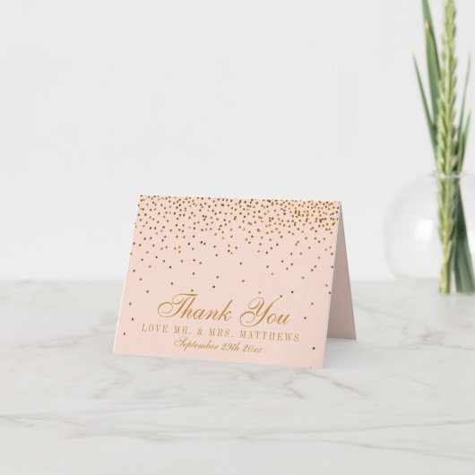 Blush Pink & Gold Confetti Wedding Vielen Dank Dankeskarte (Vorderseite)