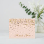Blush Pink & Gold Confetti Wedding Vielen Dank Postkarte (Stehend Vorderseite)
