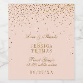 Blush Pink & Gold Confetti Wedding Weinetikett (Einzelnes Label)