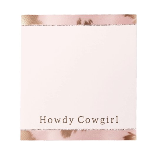 Blush Pink Gold Cowgirl Cowhide Notizblock (Vorderseite)