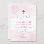 Blush Pink Gold Cross Girl Christening Taufe Einladung (Vorderseite)