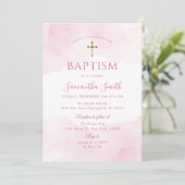 Blush Pink Gold Cross Girl Christening Taufe Einladung (Stehend Vorderseite)