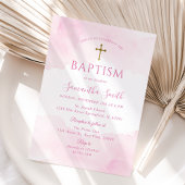 Blush Pink Gold Cross Girl Christening Taufe Einladung