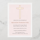 Blush Pink & Gold Cross Taufen Einladung (Vorderseite)
