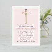 Blush Pink & Gold Cross Taufen Einladung (Stehend vorne)