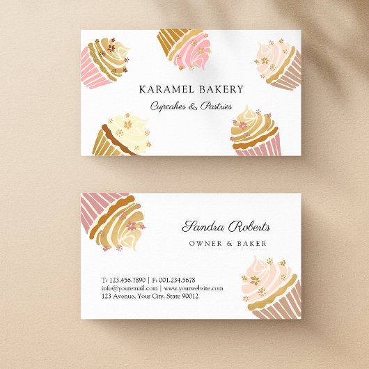 Blush Pink Gold Cupcakes Backpacker Business Card Visitenkarte