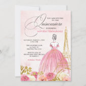 Blush Pink Gold Eiffel Tower Paris Quinceañera Einladung (Vorderseite)