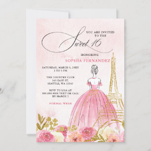 Blush Pink Gold Eiffelturm Paris Sweet 16 Einladung