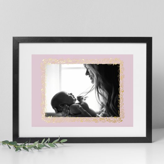 BLUSH PINK GOLD ELEGANT DOODLE FOTO FRAME FOLIENDRUCKE