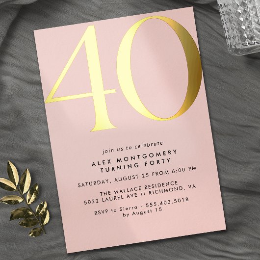 Blush Pink & Gold | Elegant Womens 40th Birthday Folieneinladung
