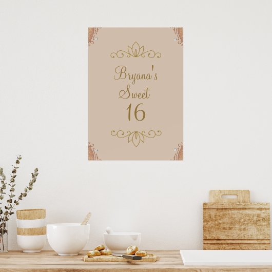 Blush Pink & Gold Elegantes Party-Banner mit eigen Poster (Küche)