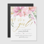 Blush Pink & Gold Es ist eine Girl Floral Baby Dus Magneteinladung (Vorne/Hinten)