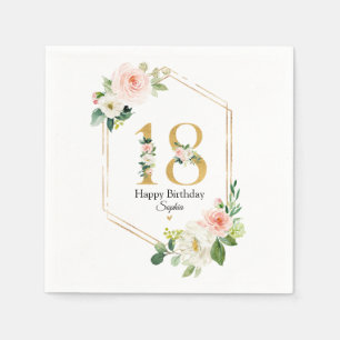 Blush Pink & Gold Floral 18. Geburtstag Custom Serviette