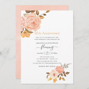Blush Pink & Gold Floral 50. Hochzeitstag Einladung