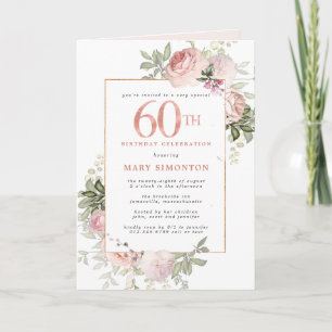 Blush Pink Gold Floral 60. Geburtstagsparty Einladung