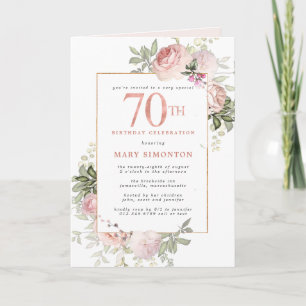 Blush Pink Gold Floral 70. Geburtstagsparty Einladung