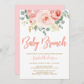 Blush Pink Gold Floral Baby Brunch Babydusche Einladung (Vorne/Hinten)