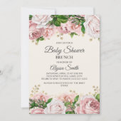 Blush Pink Gold Floral Baby Dusche Brunch Einladung (Vorderseite)