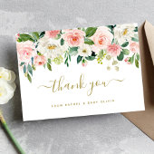 Blush Pink Gold Floral Baby Dusche Vielen Dank Dankeskarte