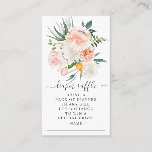 Blush Pink Gold Floral Baby Dusche Windeln Raffel Begleitkarte (Vorderseite)