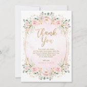 Blush Pink Gold Floral Baby Girl Dusche Dankeskarte (Vorderseite)