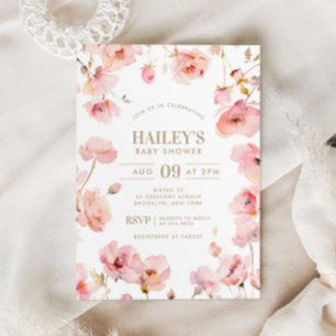 Blush Pink Gold Floral Baby in Bloom Baby Dusche Einladung