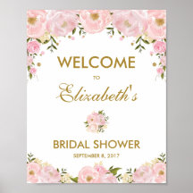 Blush Pink Gold Floral Brautparty Begrüßungszeiche