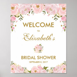 Blush Pink Gold Floral Brautparty Begrüßungszeiche Poster