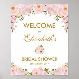 Blush Pink Gold Floral Brautparty Begrüßungszeiche Poster