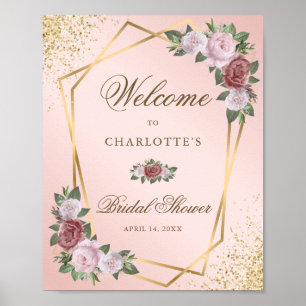 Blush Pink Gold Floral Brautparty Begrüßungszeiche Poster
