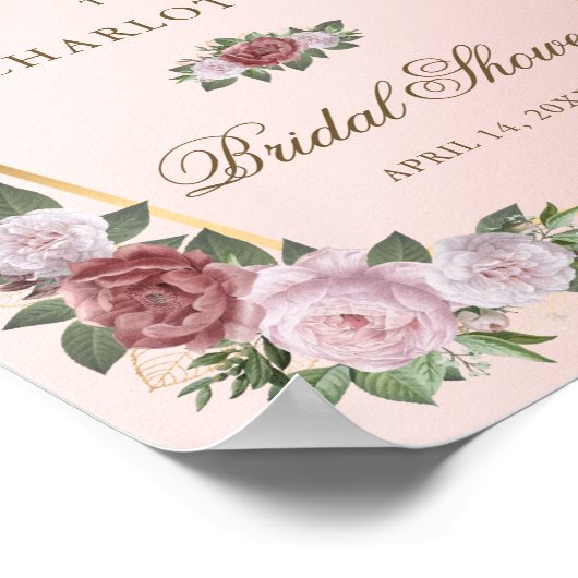 Blush Pink Gold Floral Brautparty Begrüßungszeiche Poster (Ecke)