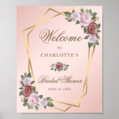 Blush Pink Gold Floral Brautparty Begrüßungszeiche Poster (Vorne)