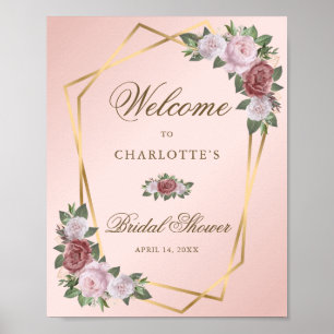 Blush Pink Gold Floral Brautparty Begrüßungszeiche Poster