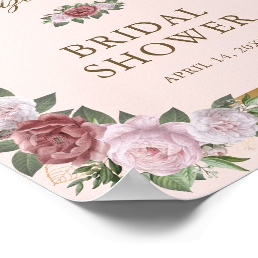 Blush Pink Gold Floral Brautparty Begrüßungszeiche Poster (Ecke)