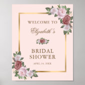 Blush Pink Gold Floral Brautparty Begrüßungszeiche Poster (Vorne)