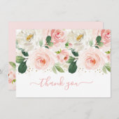 Blush Pink Gold Floral Brautparty Vielen Dank Dankeskarte (Vorne/Hinten)