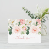 Blush Pink Gold Floral Brautparty Vielen Dank Dankeskarte (Stehend Vorderseite)