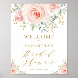 Blush Pink Gold Floral Brautparty Willkommen Poster