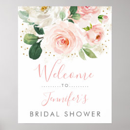 Blush Pink Gold Floral Brautparty Willkommen Poster