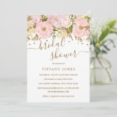 Blush Pink Gold Floral Confetti Brautparty Einladung (Stehend Vorderseite)