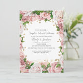 Blush Pink Gold Floral Couple's Brautparty Einladung (Stehend Vorderseite)