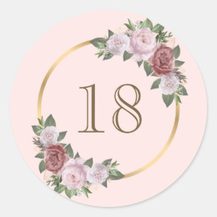 Blush Pink Gold Floral Custom Number Aufkleber