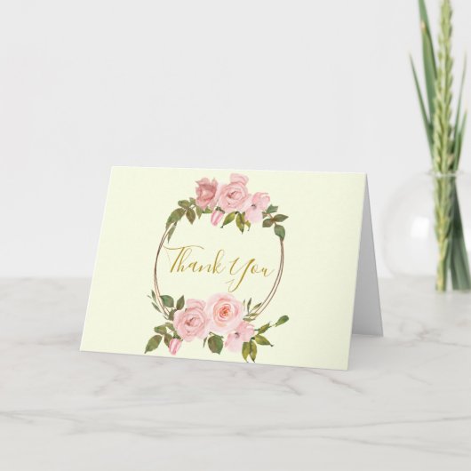 Blush Pink Gold Floral Danke Karte (Vorderseite)