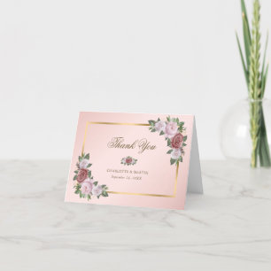 Blush Pink Gold Floral Danke Karte