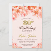 Blush Pink Gold Floral Dinner Party zum 80. Geburt Einladung (Vorderseite)